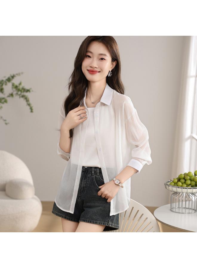 VUELO Real Shot Ice Silk Sunscreen Shirt Women's Summer New Anti-ultraviolet Breathable Loose Thin Chiffon Top Coat - Image 3