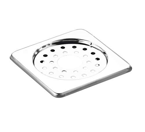 NEW WARE 5 x 5 Inch Square Locking Stainless Steel Bathroom Floor Drain with Hole - Chrome Finish Water Drain Grating Floor Trap