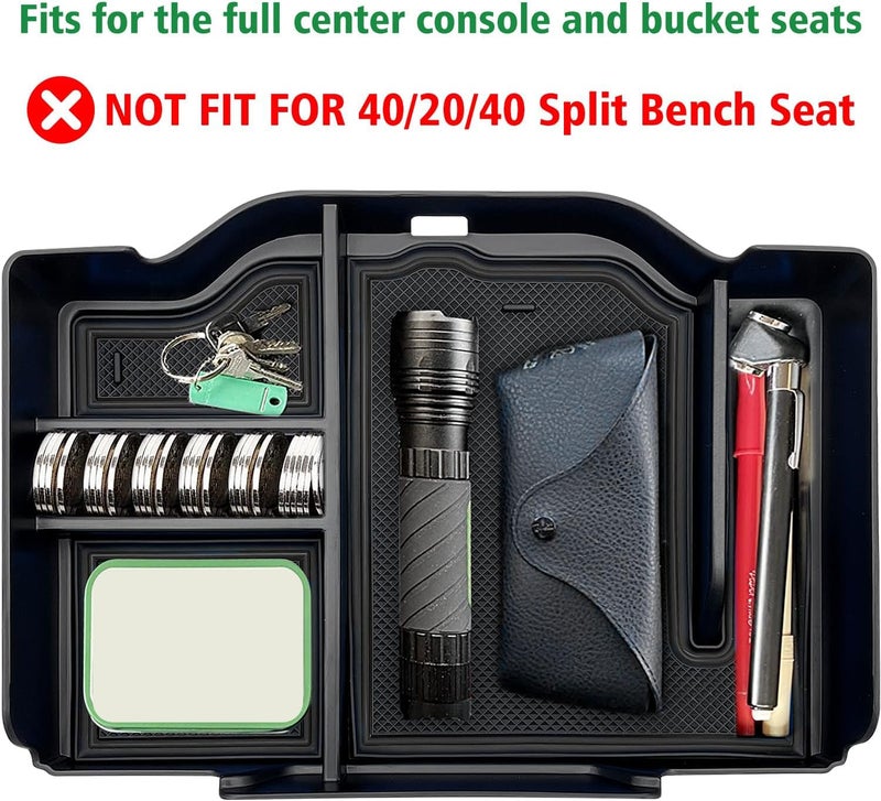 EVTIME Center Console Organizer fit for Dodge RAM 1500 2500 3500 2025 2024 2023 2022 2021 2020 2019 Accessories Interior Storage Box Armrest Storage Tray (Black) NOT FIT FOR 40/20/40 Split Bench Seat. - Image 2