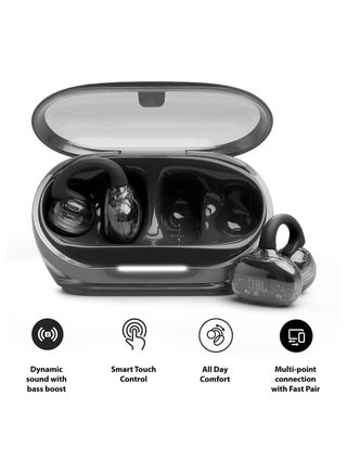 JBL Soundgear Clips True Wireless Open-Ear Headphones, SonicArc Design, Up to 32 Hours Playtime, 4 Beamforming Microphones, IP54 Water and Dust Proof, JBL OpenSound Technology, Ghost Black Ghost Black