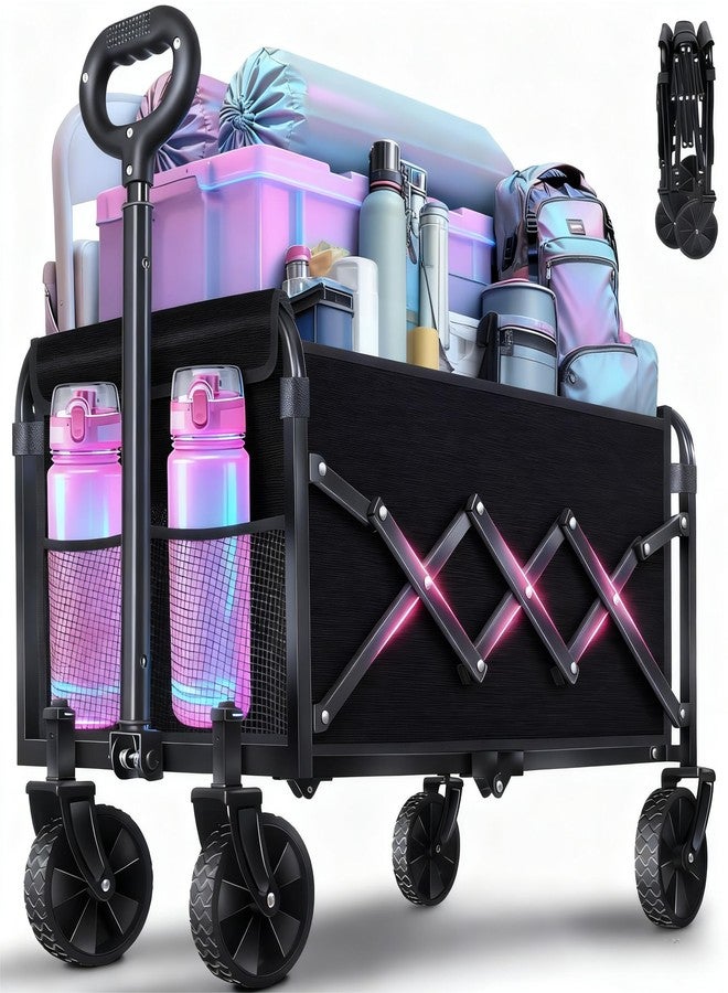 Exovyn Collapsible Folding Utility Wagon Cart with Wheels, 360 Lbs Heavy Duty Outdoor Foldable Wagon with Adjustable Handle, 2 Drink Holders, Portable Wagon for Groceries, Garden, Beach, Camping, Shopping - Image 1
