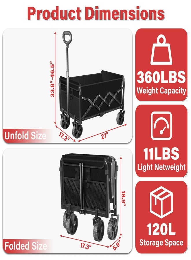 Exovyn Collapsible Folding Utility Wagon Cart with Wheels, 360 Lbs Heavy Duty Outdoor Foldable Wagon with Adjustable Handle, 2 Drink Holders, Portable Wagon for Groceries, Garden, Beach, Camping, Shopping - Image 2