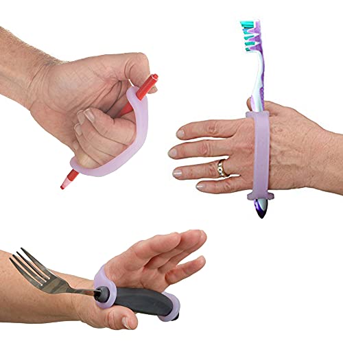 EazyHold Lavender Silicone Assistive Universal Cuff, Hand Grip Device for Limited Mobility, Rehabilitation, Cerebral Palsy, Daily Living Aid, Therapy Equipment for Arthritis, Parkinsons 2-Pack 5.65" - Image 2