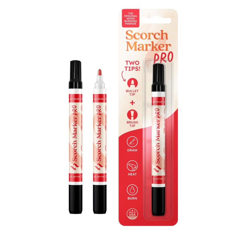 Scorch Marker - Wood Burning Marker, 2 in 1 Pyrography Kit for Adults, Woodburning Tool for Crafts, Stencils & Letters, DIY Pen Kit with Brush & Bullet Tips, Engraving Pen for Wood Burning, 3 Pack - Image 1