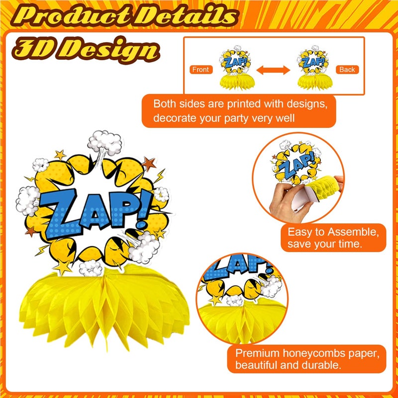 Oiuyamn 10 Pieces Hero Party Decoration, Hero Honeycomb Centerpieces 3D Table Topper Standing Decorations, Hero-Theme Party Supplies for Birthday Shower Decorations - Image 5