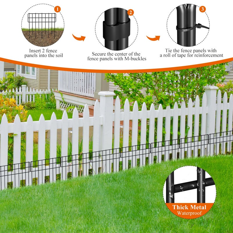 promitop Decorative Fence Panel, 12.99"*11.97" No Dig Fences Barrier, Small Garden Fence Animal Barrier, Garden Border Edging Fences, Square 6 Pcs Black Metal Fencing, Dog Fencing Blocker for Yard, Flower Bed - Image 2