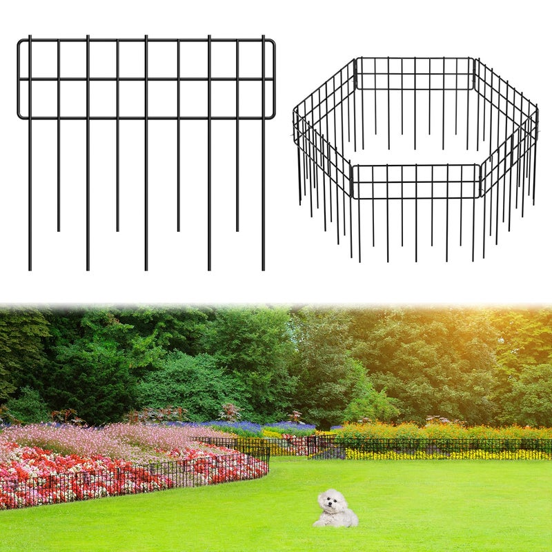 promitop Decorative Fence Panel, 12.99"*11.97" No Dig Fences Barrier, Small Garden Fence Animal Barrier, Garden Border Edging Fences, Square 6 Pcs Black Metal Fencing, Dog Fencing Blocker for Yard, Flower Bed - Image 1