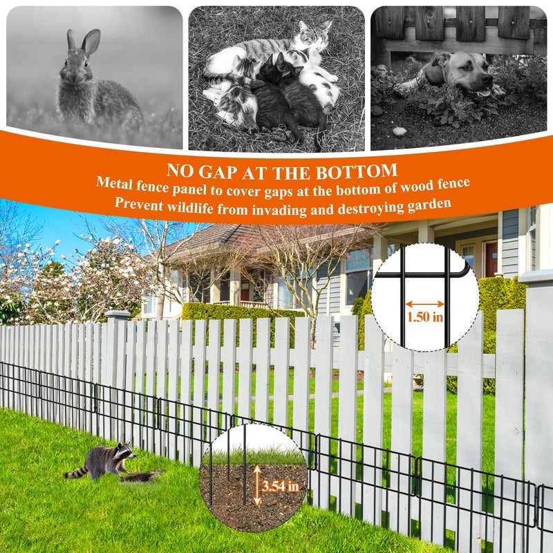 promitop Decorative Fence Panel, 12.99"*11.97" No Dig Fences Barrier, Small Garden Fence Animal Barrier, Garden Border Edging Fences, Square 6 Pcs Black Metal Fencing, Dog Fencing Blocker for Yard, Flower Bed - Image 4