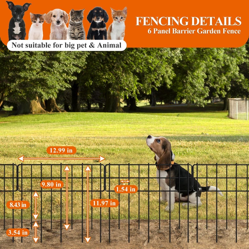 promitop Decorative Fence Panel, 12.99"*11.97" No Dig Fences Barrier, Small Garden Fence Animal Barrier, Garden Border Edging Fences, Square 6 Pcs Black Metal Fencing, Dog Fencing Blocker for Yard, Flower Bed - Image 3