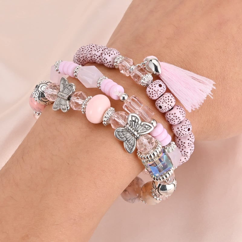 VONRU Bohemian Bracelet Sets for Women - 6 Sets Stackable Stretch Bracelets Multi-color Boho Jewelry for Women Hippie Bracelets Dainty Jewelry Best Friend Gift (Butterfly Stretch Bracelets Set) - Image 3