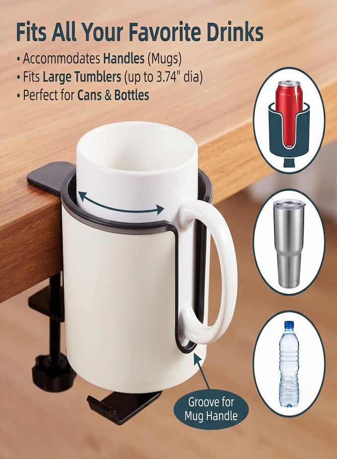 GUNKING Luxury 2-in-1 Anti-Spill Cup Holder with Under Desk Headphone Hanger (White) - Image 3