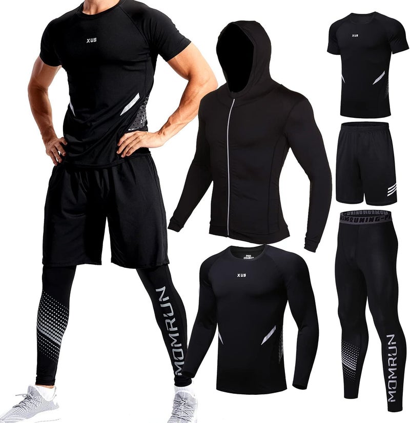 BOOMCOOL 5PCS Workout Sets incluir Compression Shirt Pants Hoodie Jacket for Men outdoor sports running indoor fitness - Image 1