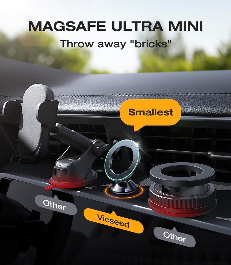VICSEED Latest Upgrade for MagSafe Car Mount, [High & Low Temp Resistance] Magnetic Phone Holder for Your Car Dashboard, 360 Adjustable Car Phone Holder Mount for iPhone 17 Pro Max 16 15 14 13 12 - Image 2