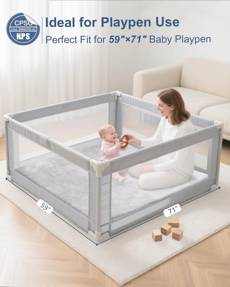 SEPARO Thick Baby Play Mat for Floor,59 x 71 Playpen Mat,Large Tummy Time Foam Mats,Soft Support & Plush Feel Nursery Kids Rug,Easy Care with Non-Slip Cushioned for Infant,Kids and Toddler Crawling,Grey - Image 4