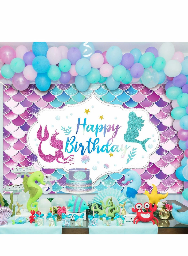 Excefore Mermaid Happy Birthday Backdrop Banner Under The Sea Party for Girl Princess Large Themed backgroud Indoor Outdoor Car Decorations Supplies - Image 4