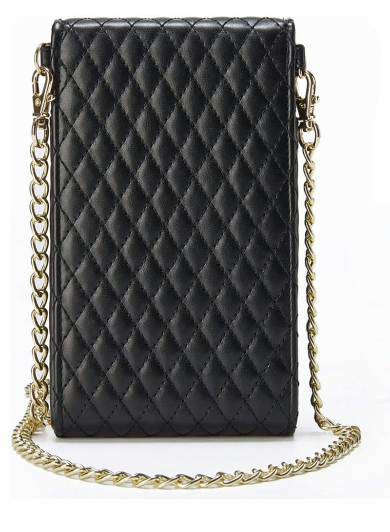 Y&D Cell Phone Bag Women Crossbody Small Shoulder Handbags Luxury Quilted Wallet Purse Soft Vegan PU Leather Case Ladies Dating with Gold Chain Strap (Black)  - Image 2