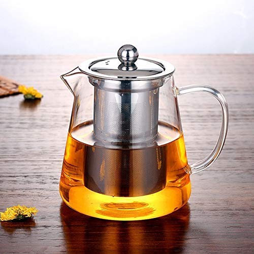 ROSEFINCH Glass Tea Kettle Heat Resistant Tea Pot with Stainless Steel Infuser Strainer for Coffee Juice Loose Leaf Tea Pot Round Shape Teapot Kettle Transparent 750ML - Image 1