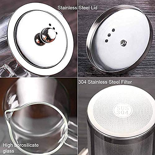 ROSEFINCH Glass Tea Kettle Heat Resistant Tea Pot with Stainless Steel Infuser Strainer for Coffee Juice Loose Leaf Tea Pot Round Shape Teapot Kettle Transparent 750ML - Image 3
