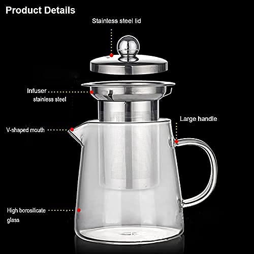 ROSEFINCH Glass Tea Kettle Heat Resistant Tea Pot with Stainless Steel Infuser Strainer for Coffee Juice Loose Leaf Tea Pot Round Shape Teapot Kettle Transparent 750ML - Image 4