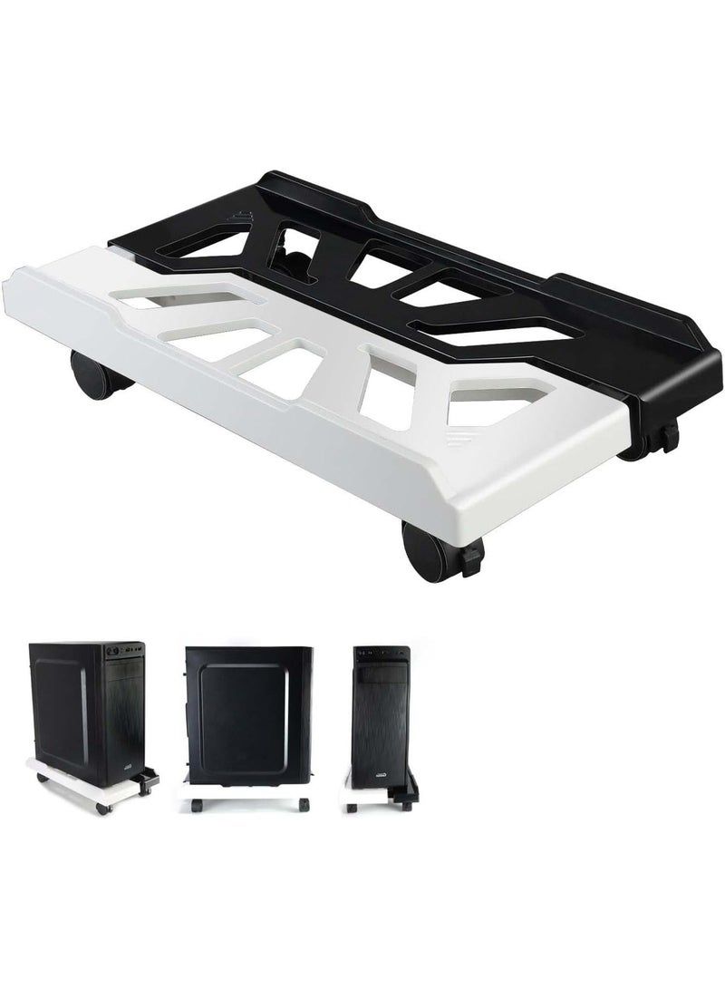 NANAO حامل كمبيوتر، حامل وحدة المعالجة المركزية مع عجلات متحركة تحت المكتب، حامل كمبيوتر محمول، عربة أرضية مهوّاة لأجهزة الكمبيوتر للألعاب، تركيب برج سطح المكتب للاعبين/الطلاب (أسود وأبيض) - Image 1