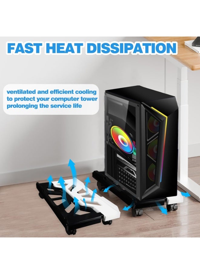 NANAO حامل كمبيوتر، حامل وحدة المعالجة المركزية مع عجلات متحركة تحت المكتب، حامل كمبيوتر محمول، عربة أرضية مهوّاة لأجهزة الكمبيوتر للألعاب، تركيب برج سطح المكتب للاعبين/الطلاب (أسود وأبيض) - Image 5