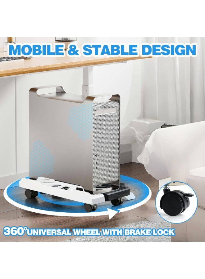 NANAO حامل كمبيوتر، حامل وحدة المعالجة المركزية مع عجلات متحركة تحت المكتب، حامل كمبيوتر محمول، عربة أرضية مهوّاة لأجهزة الكمبيوتر للألعاب، تركيب برج سطح المكتب للاعبين/الطلاب (أسود وأبيض) - Image 3