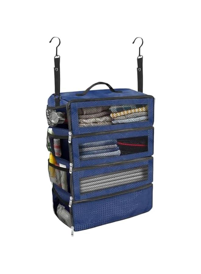 HOOKOR Suitcase Organizer, Hanging Travel Organizer, Portable Hanging Travel Shelves Bag, Carry on Closet for Clothes, Collapsible Hanging Packing Cubes for Carry on Suitcase ﻿ (Navy blue) - Image 1