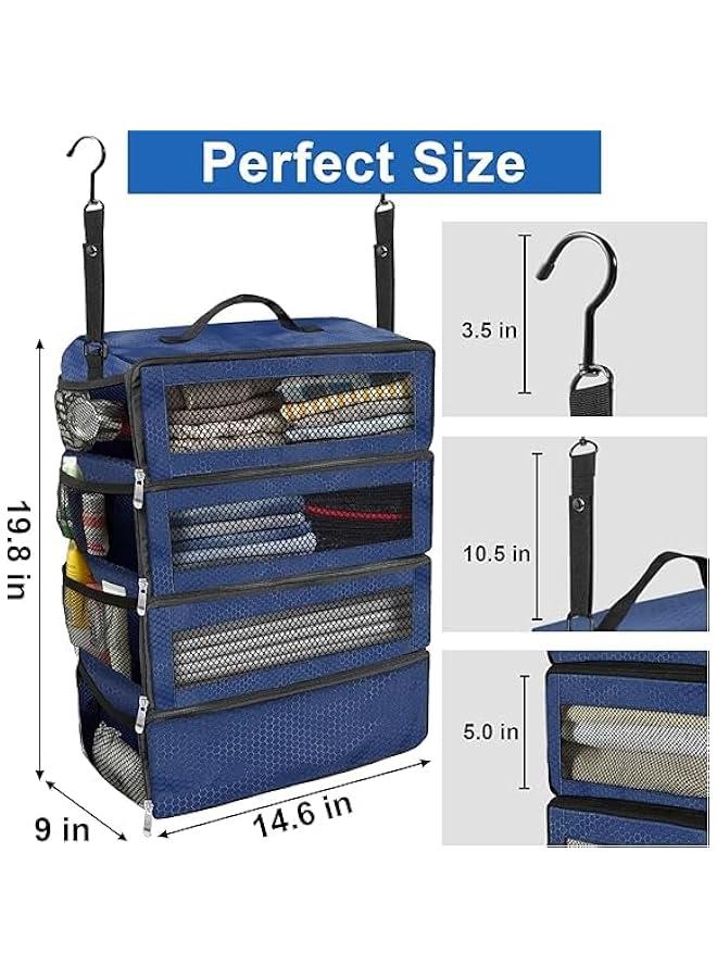 HOOKOR Suitcase Organizer, Hanging Travel Organizer, Portable Hanging Travel Shelves Bag, Carry on Closet for Clothes, Collapsible Hanging Packing Cubes for Carry on Suitcase ﻿ (Navy blue) - Image 4