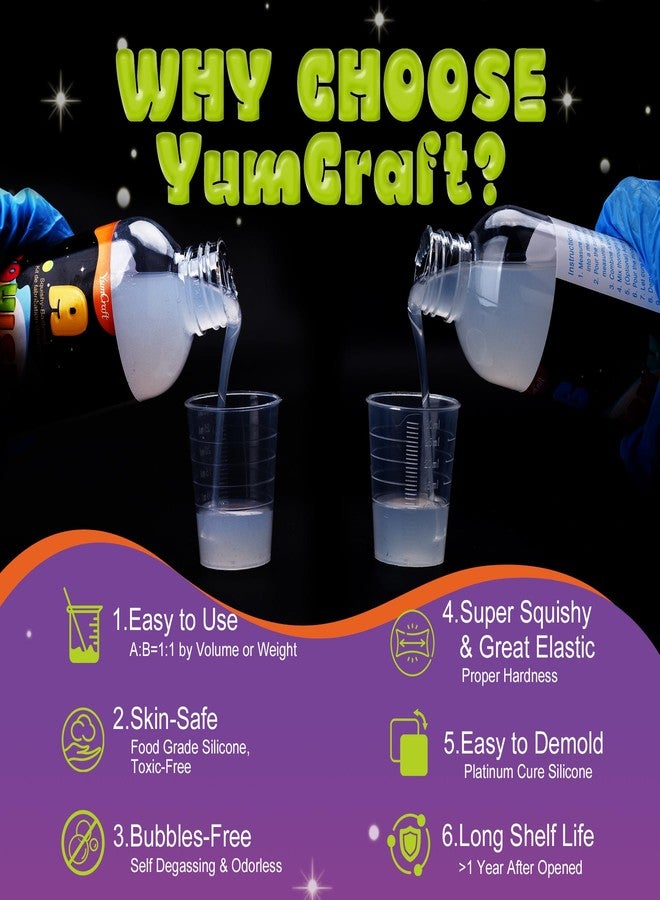 YumCraft سيليكون سائل لصنع ألعاب تابا الإسفنجية، 18 أونصة، سيليكون فائق النعومة بنسبة 1:1 AB، سريع الجفاف وخالٍ من الفقاعات، طقم صنع ألعاب إسفنجية يمكنك صنعها بنفسك مع 4 قوالب (مخلب قطة، هامستر، دب، تاياكي)، هدية مثالية لتخفيف التوتر للمبتدئين - Image 3