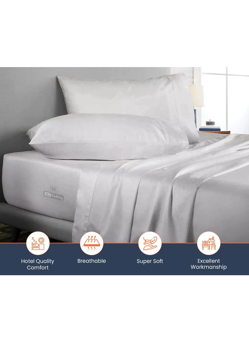 SGI bedding SGI 500 TC 100% Egyptian Cotton Bed Sheets  Luxurious Soft for Premium Hotel Quality 4Pc Sheet Set - 1 Fitted Sheet  1 Flat Sheet & 2 Pillowcase 15"" inch Deep Pocket (Short King  Light Grey Solid)  - Image 3