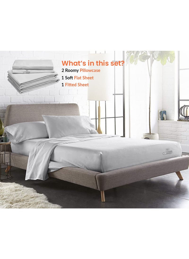 SGI bedding SGI 500 TC 100% Egyptian Cotton Bed Sheets  Luxurious Soft for Premium Hotel Quality 4Pc Sheet Set - 1 Fitted Sheet  1 Flat Sheet & 2 Pillowcase 15"" inch Deep Pocket (Short King  Light Grey Solid)  - Image 2