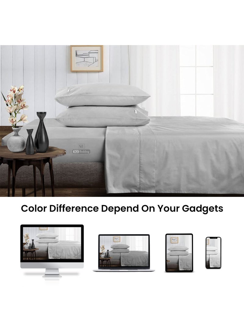 SGI bedding SGI 500 TC 100% Egyptian Cotton Bed Sheets  Luxurious Soft for Premium Hotel Quality 4Pc Sheet Set - 1 Fitted Sheet  1 Flat Sheet & 2 Pillowcase 15"" inch Deep Pocket (Short King  Light Grey Solid)  - Image 4