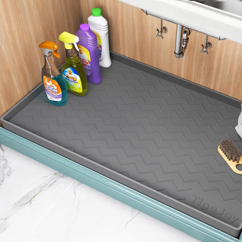 TigeJoy 34" x 22" Under Sink Mats for Kitchen Waterproof, Leak-Proof Silicone Mat Sink Protector and Cabinet Liner, Kitchen Essentials Organizer and Storage, Boot or Shoe Tray, Pet Feeding Mat - Image 1