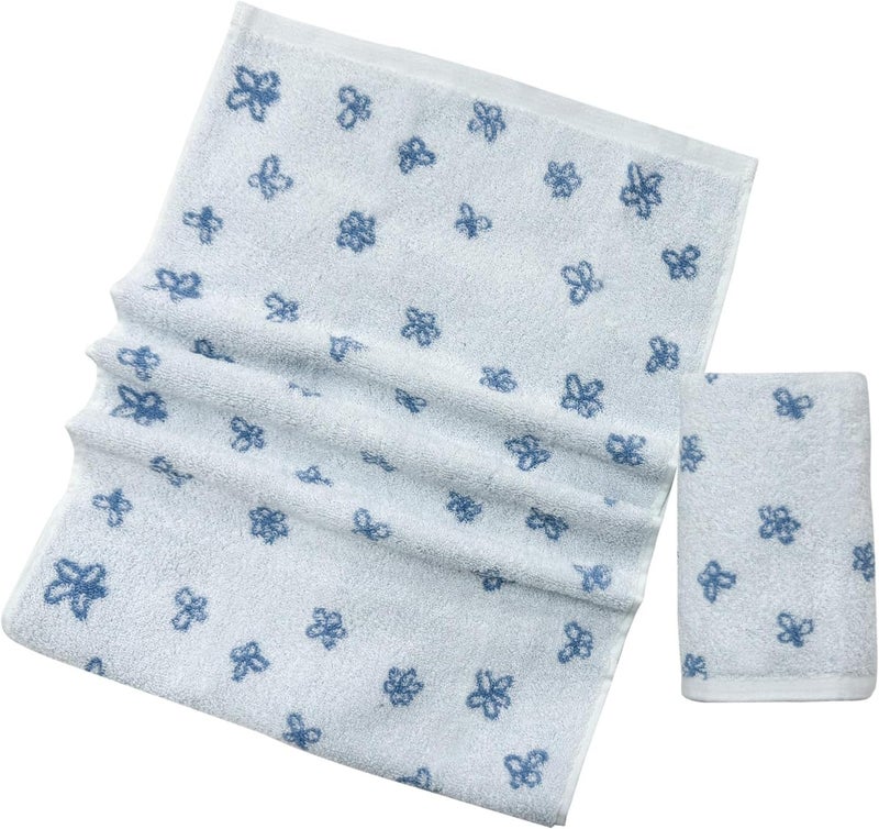 USTIDE Hand Towels for Bathroom 100 Cotton Hand Towels Set Cute Flower Pattern Extra Soft Absorbent 2 Pieces Face Towel Set for Daily Use Blue and White 138 x 295 Inch - Image 3