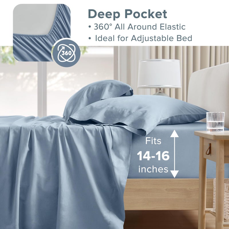 Comfort Spaces 100% Cotton Sheet Set Breathable, Lightweight, Soft with 14" Elastic Pocket Fits up to 16" Mattress, All Season Cozy Bedding, Matching Pillow Case, Full Blue 4 Piece - Image 4