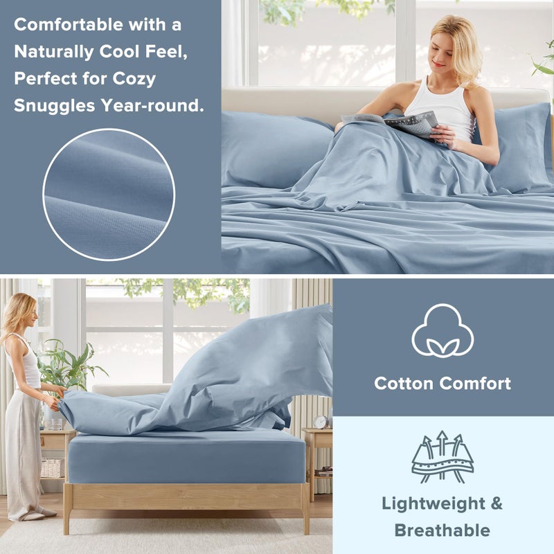 Comfort Spaces 100% Cotton Sheet Set Breathable, Lightweight, Soft with 14" Elastic Pocket Fits up to 16" Mattress, All Season Cozy Bedding, Matching Pillow Case, Full Blue 4 Piece - Image 5