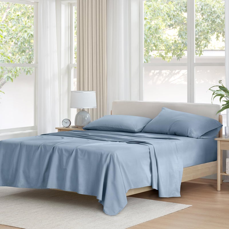 Comfort Spaces 100% Cotton Sheet Set Breathable, Lightweight, Soft with 14" Elastic Pocket Fits up to 16" Mattress, All Season Cozy Bedding, Matching Pillow Case, Full Blue 4 Piece - Image 1