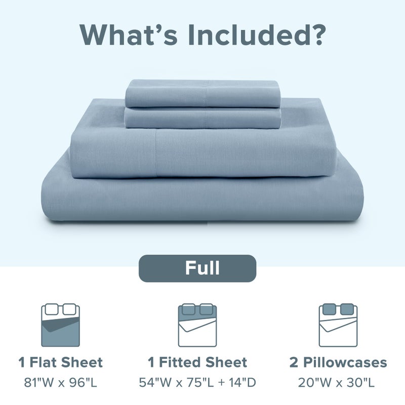 Comfort Spaces 100% Cotton Sheet Set Breathable, Lightweight, Soft with 14" Elastic Pocket Fits up to 16" Mattress, All Season Cozy Bedding, Matching Pillow Case, Full Blue 4 Piece - Image 3