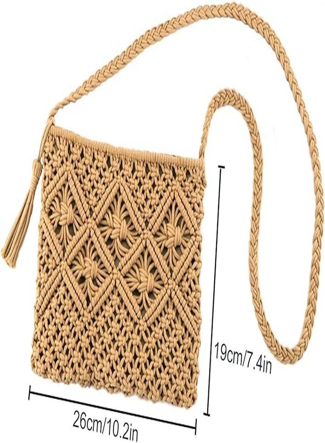 PARAH Women Small Cotton Crochet Cross-body Bag Bohemian Shoulder Bag Purse For Ladies (Brown) - Image 2