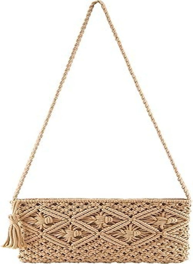 PARAH Women Small Cotton Crochet Cross-body Bag Bohemian Shoulder Bag Purse For Ladies (Brown) - Image 1
