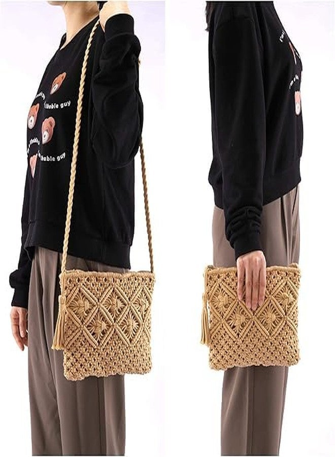 PARAH Women Small Cotton Crochet Cross-body Bag Bohemian Shoulder Bag Purse For Ladies (Brown) - Image 3