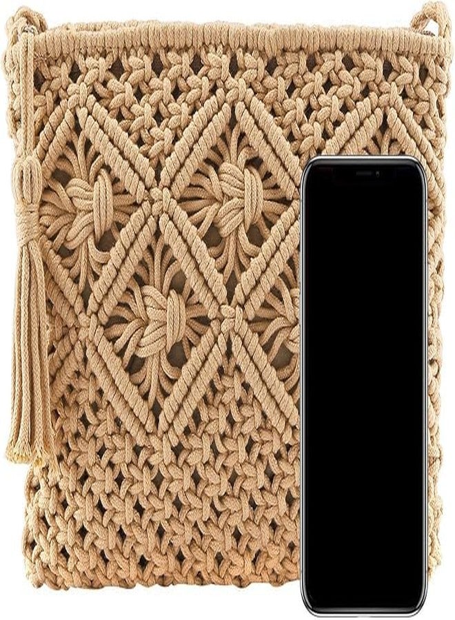 PARAH Women Small Cotton Crochet Cross-body Bag Bohemian Shoulder Bag Purse For Ladies (Brown) - Image 4
