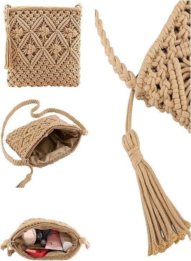 PARAH Women Small Cotton Crochet Cross-body Bag Bohemian Shoulder Bag Purse For Ladies (Brown) - Image 5