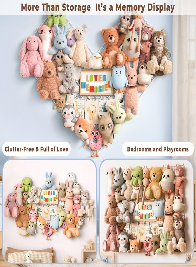 mirolam Over The Door Stuffed Animal Storage Organizer - Stuffed Animal Holder - Behind The Door Plushies Storage - Grid Wall Panels Photo Display - Toddler Girls Boys Kids Playroom Nursery Room Wall Decor - Image 4