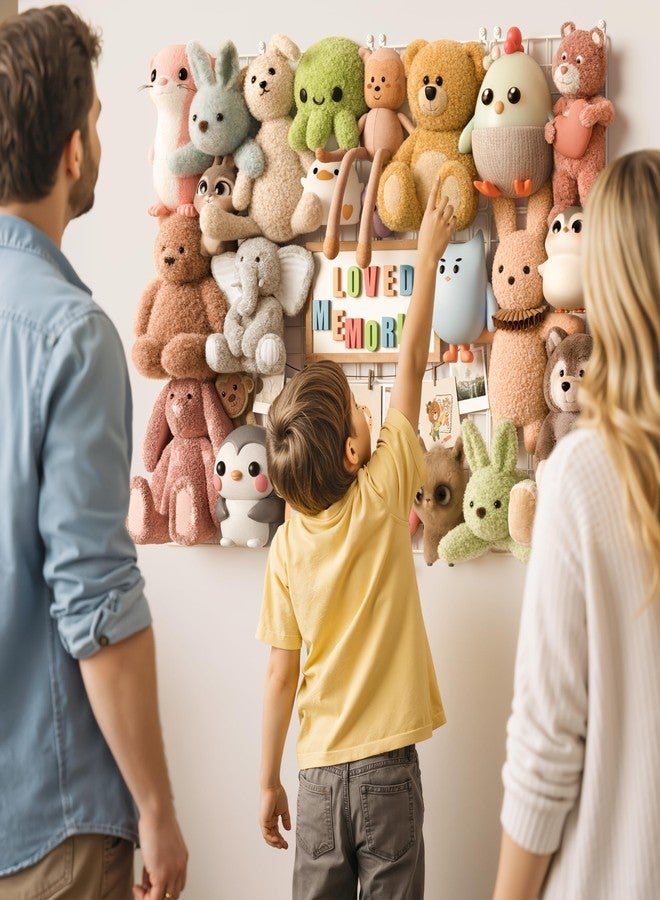 mirolam Over The Door Stuffed Animal Storage Organizer - Stuffed Animal Holder - Behind The Door Plushies Storage - Grid Wall Panels Photo Display - Toddler Girls Boys Kids Playroom Nursery Room Wall Decor - Image 2