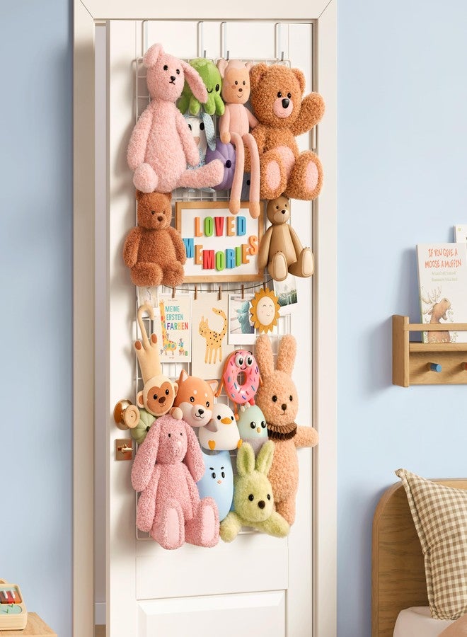 mirolam Over The Door Stuffed Animal Storage Organizer - Stuffed Animal Holder - Behind The Door Plushies Storage - Grid Wall Panels Photo Display - Toddler Girls Boys Kids Playroom Nursery Room Wall Decor - Image 1
