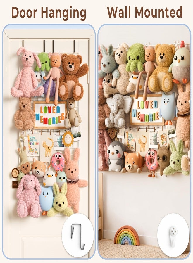 mirolam Over The Door Stuffed Animal Storage Organizer - Stuffed Animal Holder - Behind The Door Plushies Storage - Grid Wall Panels Photo Display - Toddler Girls Boys Kids Playroom Nursery Room Wall Decor - Image 3