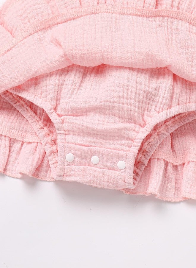 IDOPIP 1/2 Birthday Outfit Girl Baby Smocked Dress Short Sleeve Bubble Romper Headband Toddler Embroidered One Year Old First Half Birthday Cake Smash Photo Shoot Party Dress Pink 1/2 6-9 Months - Image 5