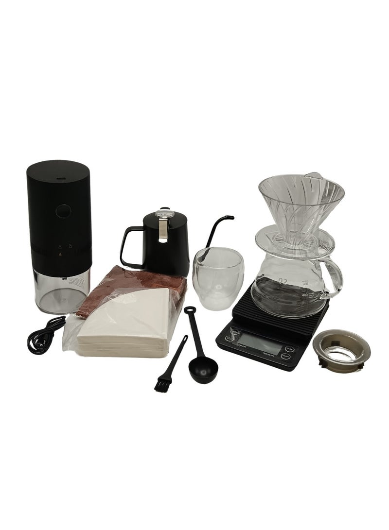 Liying 12Pcs Travel Coffee Set with Goose Neck Kettle, Digital Scale, Double Walled Glass Mug, Glass Server, Electric Grinder, Acrylic Dipper, 100 pcs Paper Filter, towel and Scope for Drip Coffee - Image 4