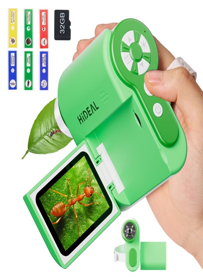 Hideal Microscope for Kids 1000X [3-in-1] [Easy and Fun] HP20 2" 1080P Handheld Digital Microscope, Portable Pocket Microscope Miniscope, 10MP USB Mini Scope for Kids, PC View, 32GB, Green - Image 1